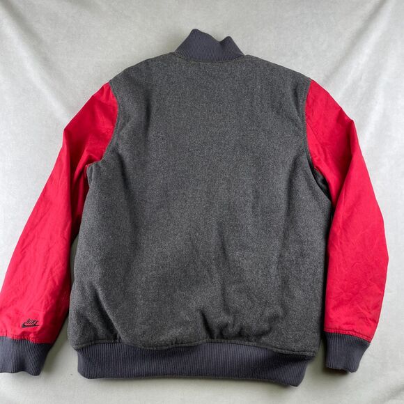 Nike Destroyer Jacket Mens L‎ Gray Red Wool Blend Varsity Bomber Snap 509796-071 - Picture 3 of 12